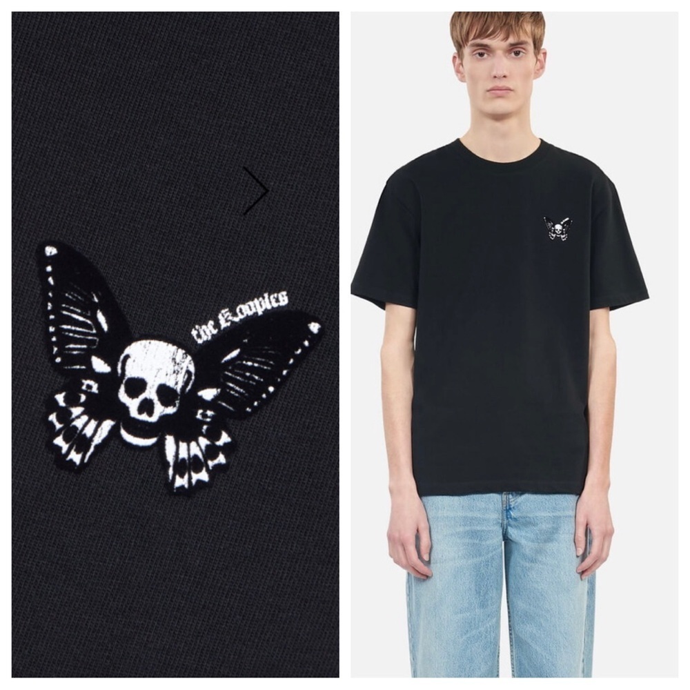NWT The Kooples Flocked Skull Butterfly Tee Black Cotton
